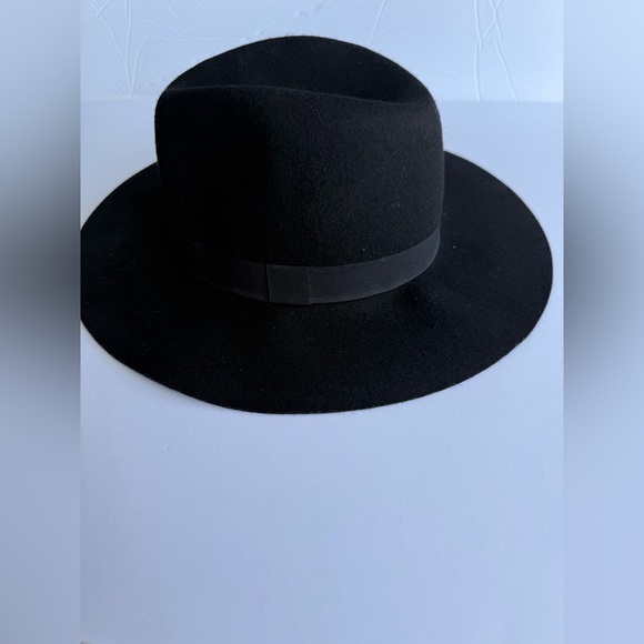 Black Wide Brim women’s Fedora Hat 100% Wool Size small /Medium 90s, boho - Picture 2 of 7